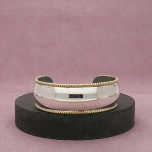 taxco mexico sterling silver & brass accent braided cuff bracelet size 6.5in